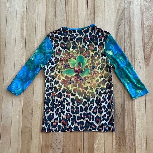 Y2K Luna. T Floral Animal Print Mesh Top - Made in USA - Sz S - Picture 3 of 11
